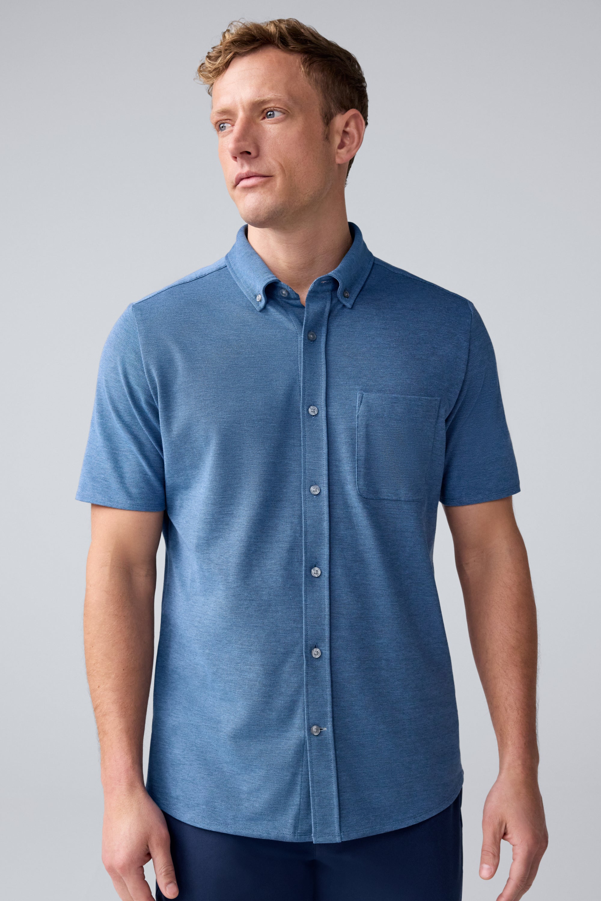 SILVER Pique Short Sleeve Button Up - Image 3