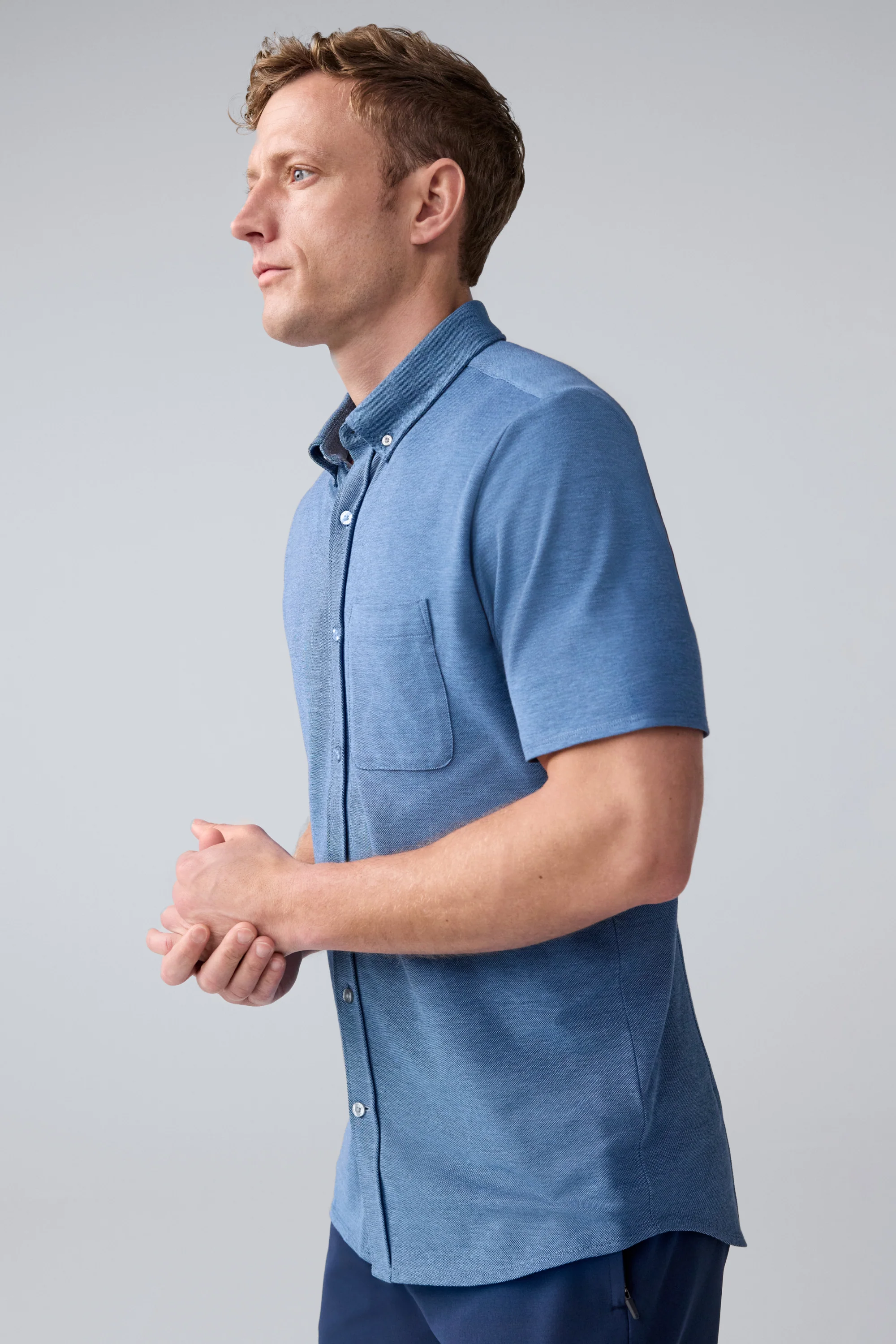 SILVER Pique Short Sleeve Button Up - Image 4