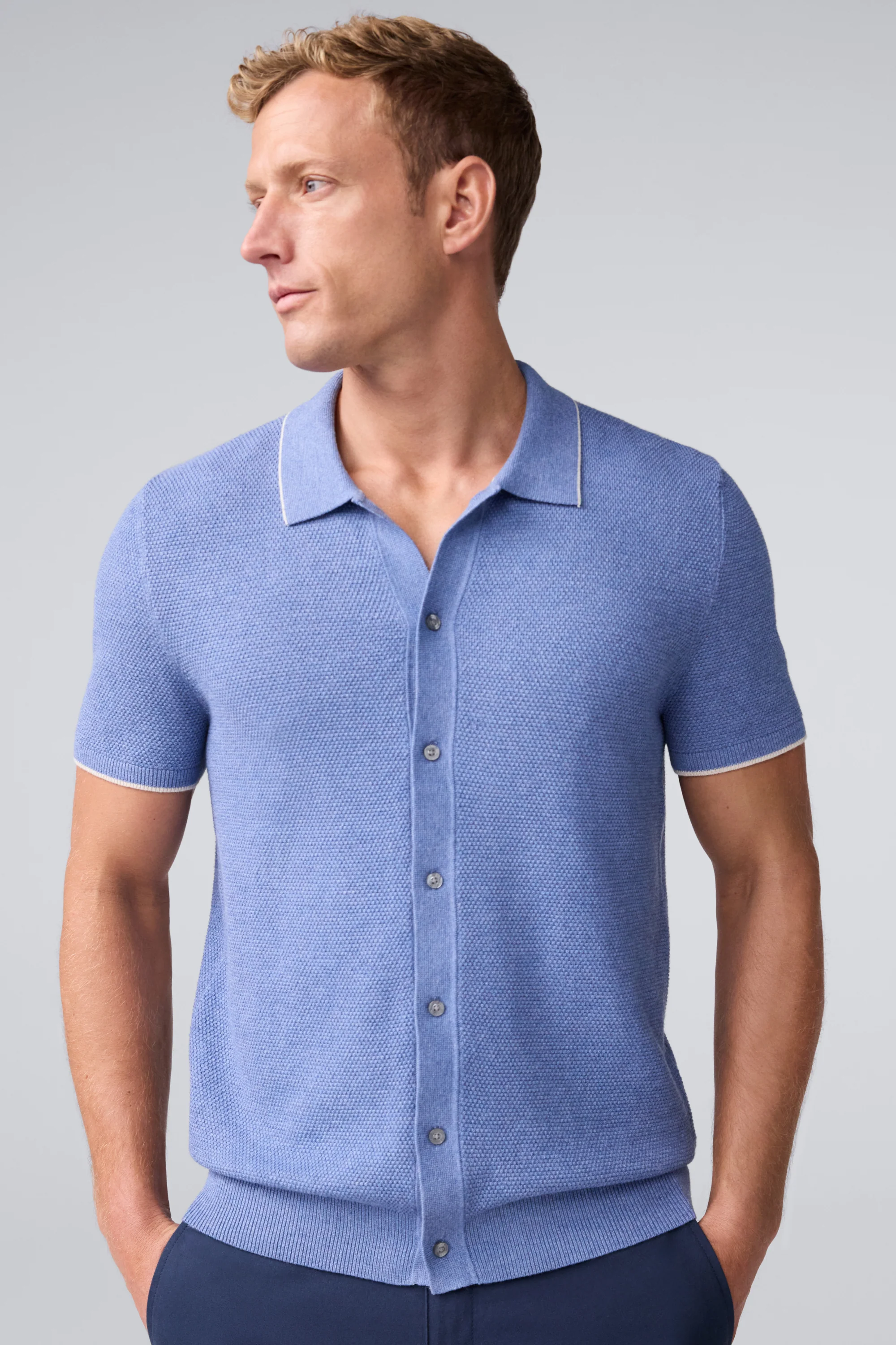Tech Linen Button Up Sweater Polo - Image 3