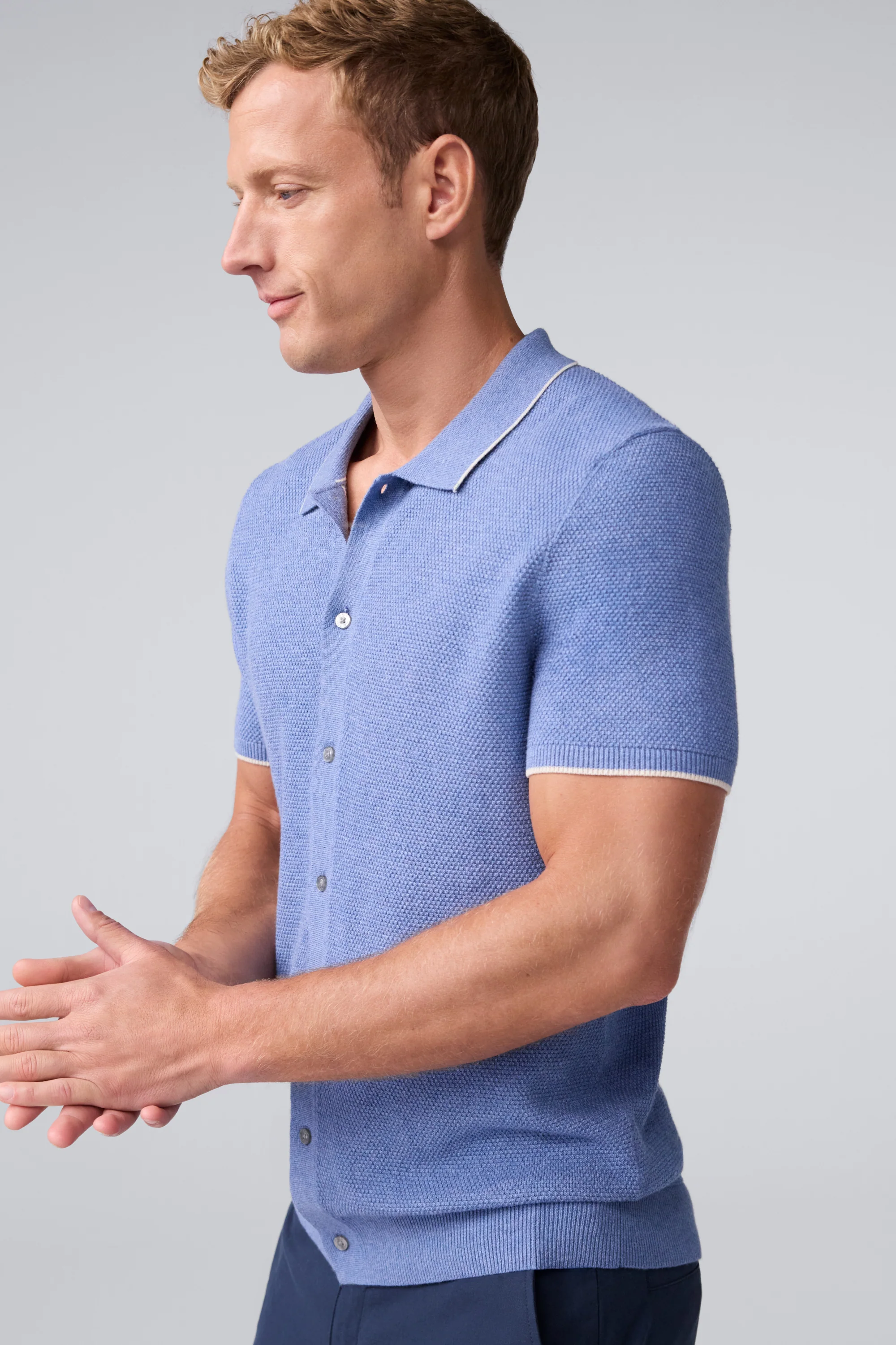 Tech Linen Button Up Sweater Polo - Image 4